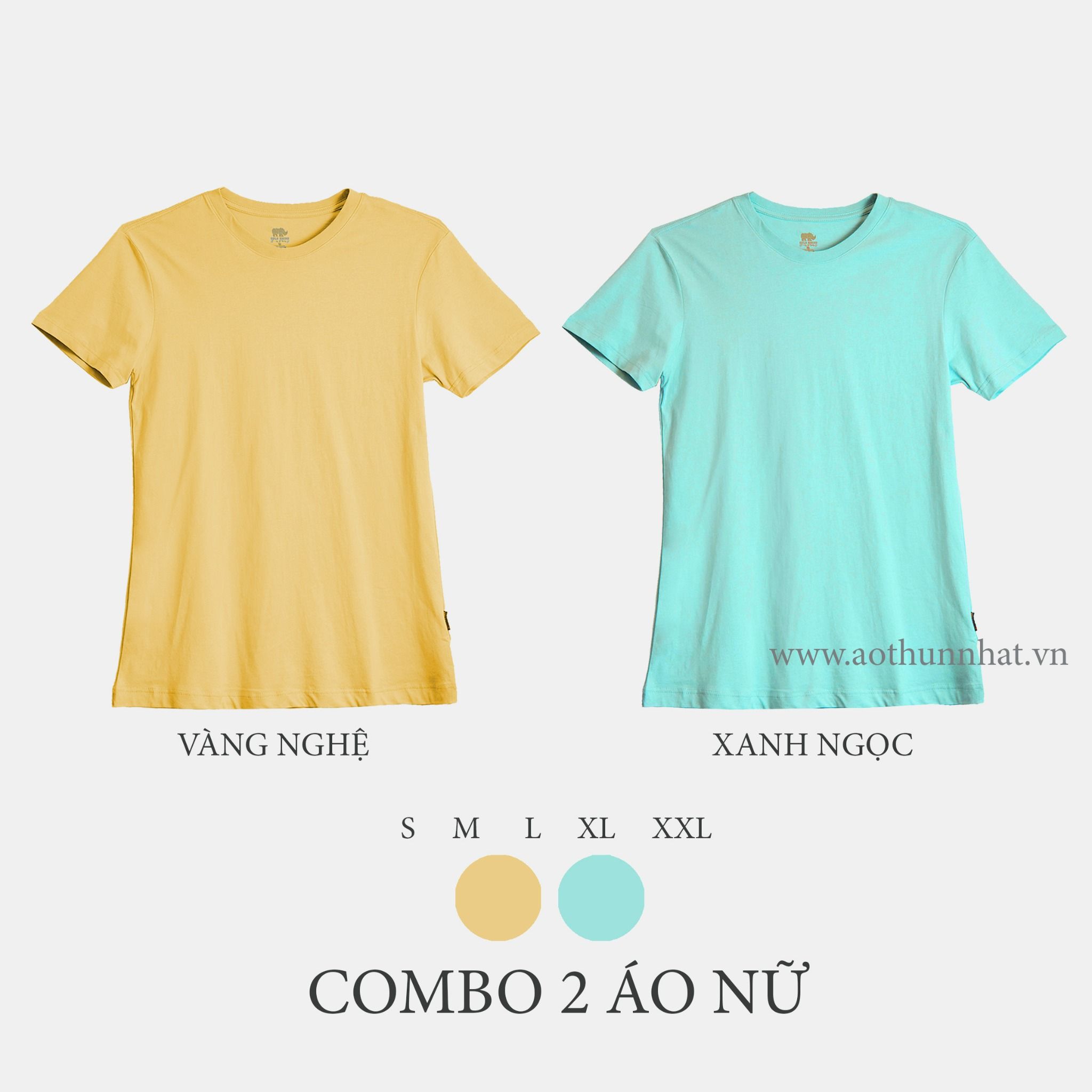  COMBO 2 ÁO NỮ  - COTTON THOÁT NHIỆT SIÊU MÁT, SIÊU NHẸ - Vàng Nghệ , Xanh Ngọc 