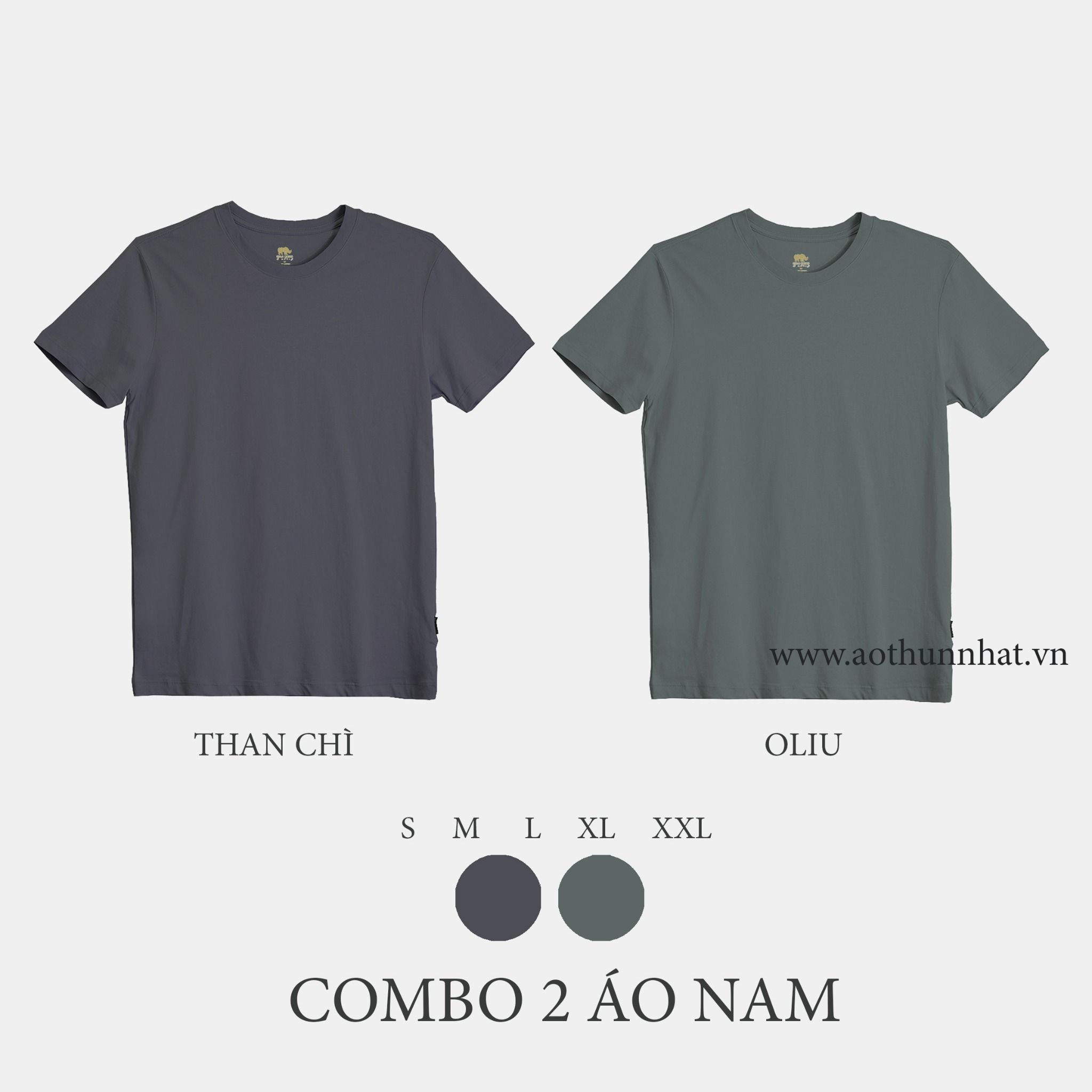  COMBO 2 ÁO NAM - COTTON THOÁT NHIỆT SIÊU MÁT, SIÊU NHẸ - Than Chì, Oliu 