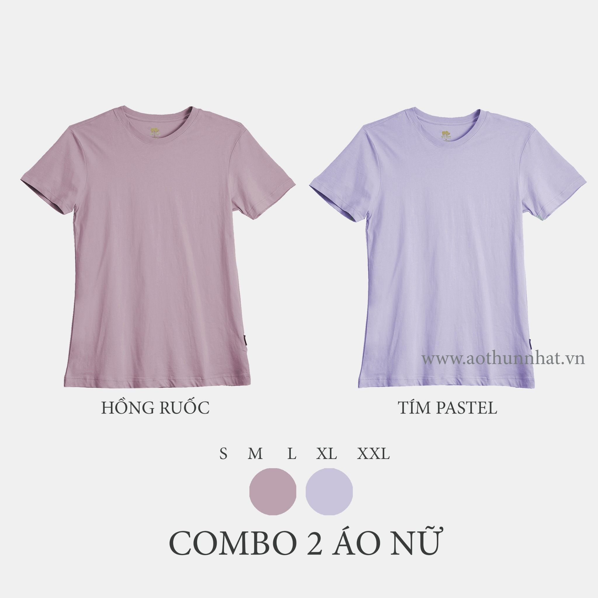  COMBO 2 ÁO NỮ  - COTTON THOÁT NHIỆT SIÊU MÁT, SIÊU NHẸ - Hồng Ruốc , Tím Pastel 