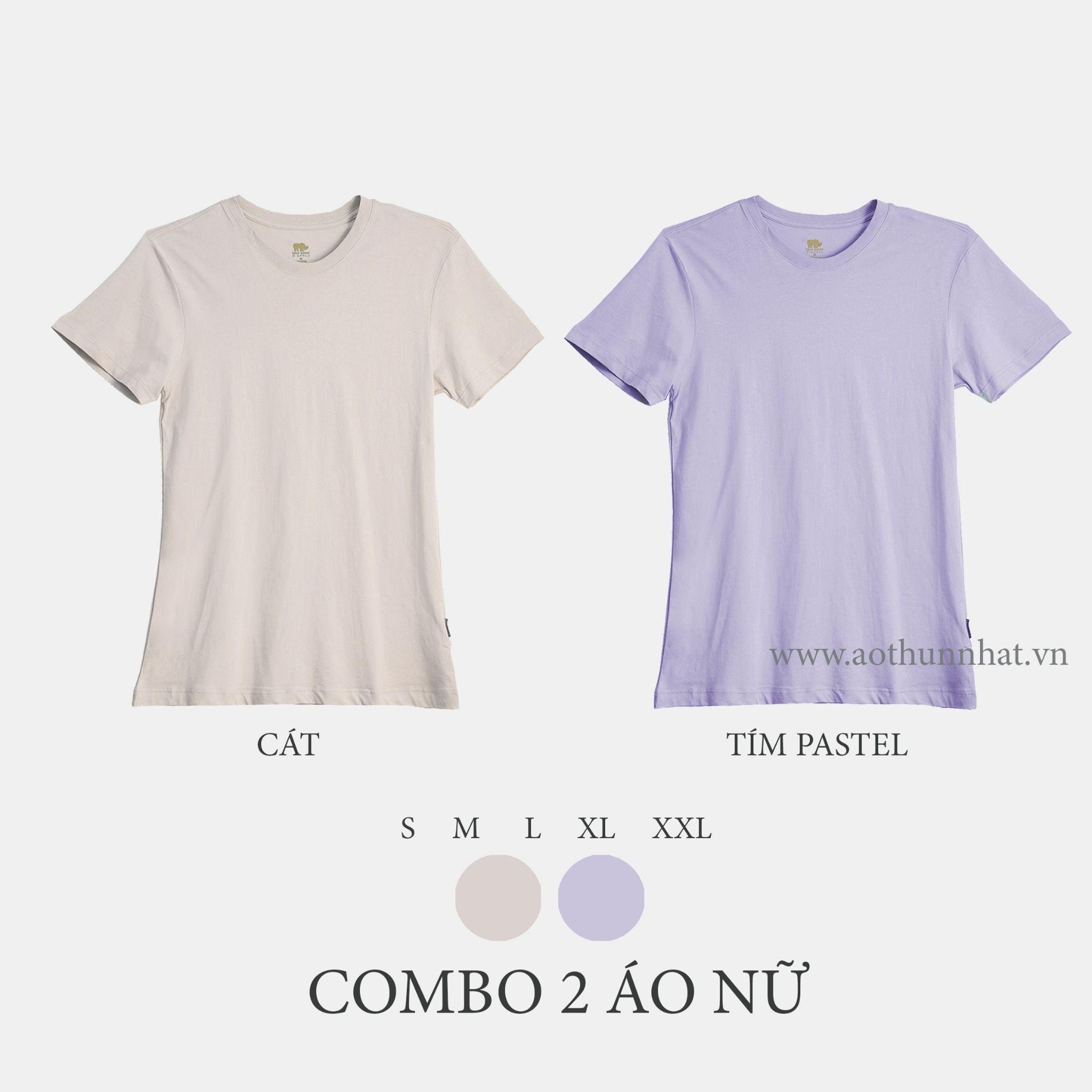  COMBO 2 ÁO NỮ  - COTTON THOÁT NHIỆT SIÊU MÁT, SIÊU NHẸ - Cát , Tím Pastel 