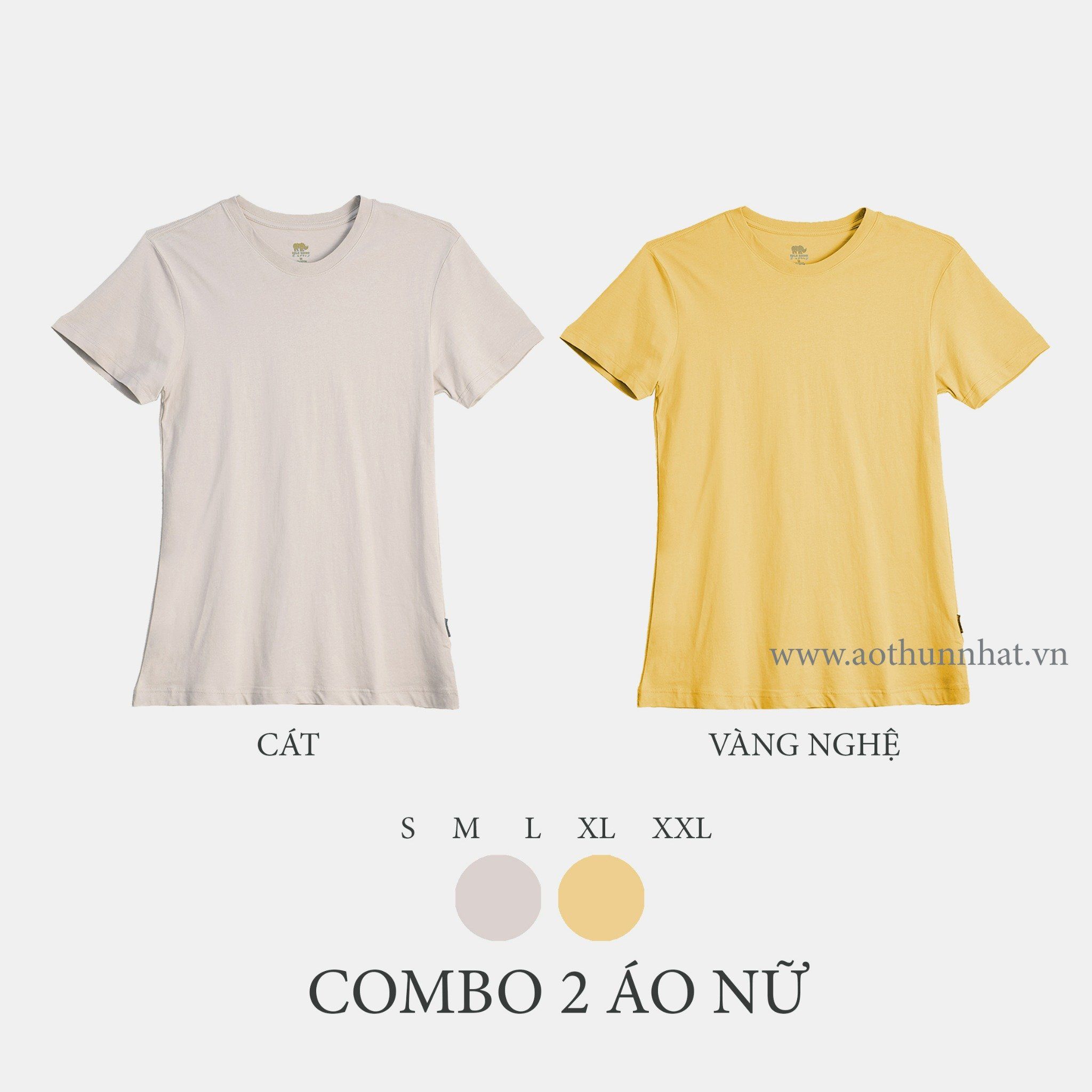  COMBO 2 ÁO NỮ  - COTTON THOÁT NHIỆT SIÊU MÁT, SIÊU NHẸ - Cát ,  Vàng Nghệ 