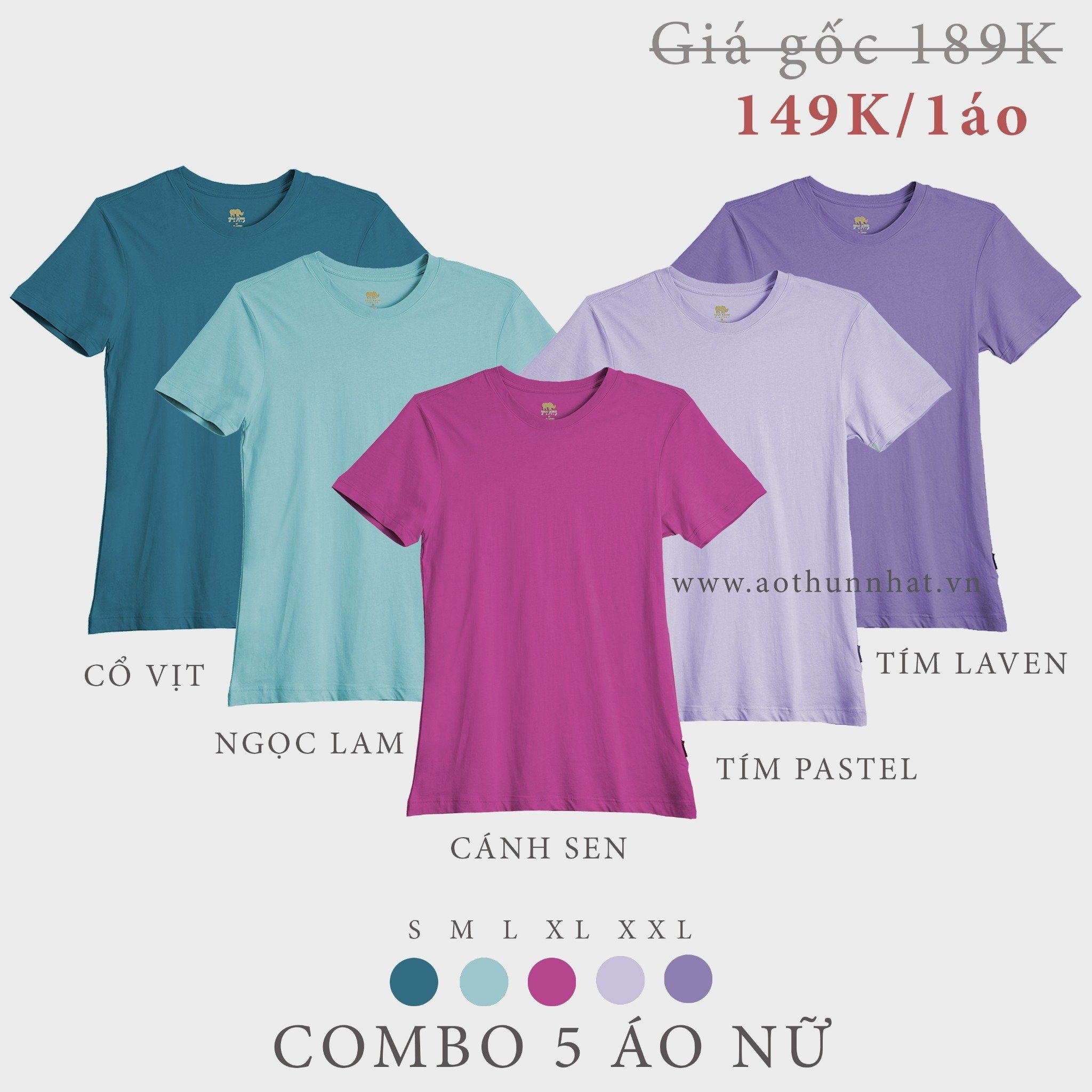  COMBO 5 ÁO NỮ - COTTON THOÁT NHIỆT SIÊU MÁT, SIÊU NHẸ - Cổ Vịt, Ngọc Lam, Sen, Tím Pastel, Tím Lavender 