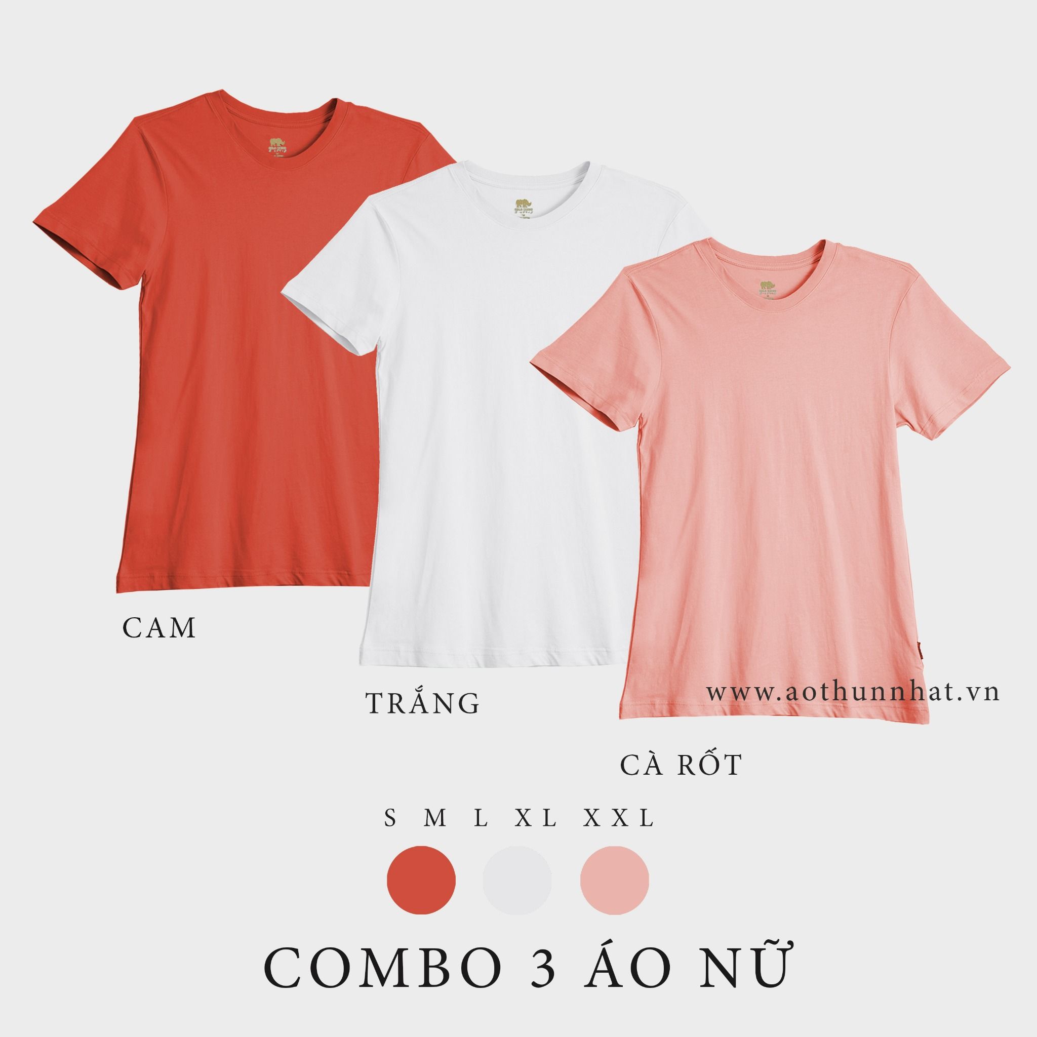  COMBO 3 ÁO NỮ  - COTTON 100% THOÁT NHIỆT SIÊU MÁT, SIÊU NHẸ - Cam, Trắng, Cà Rốt 