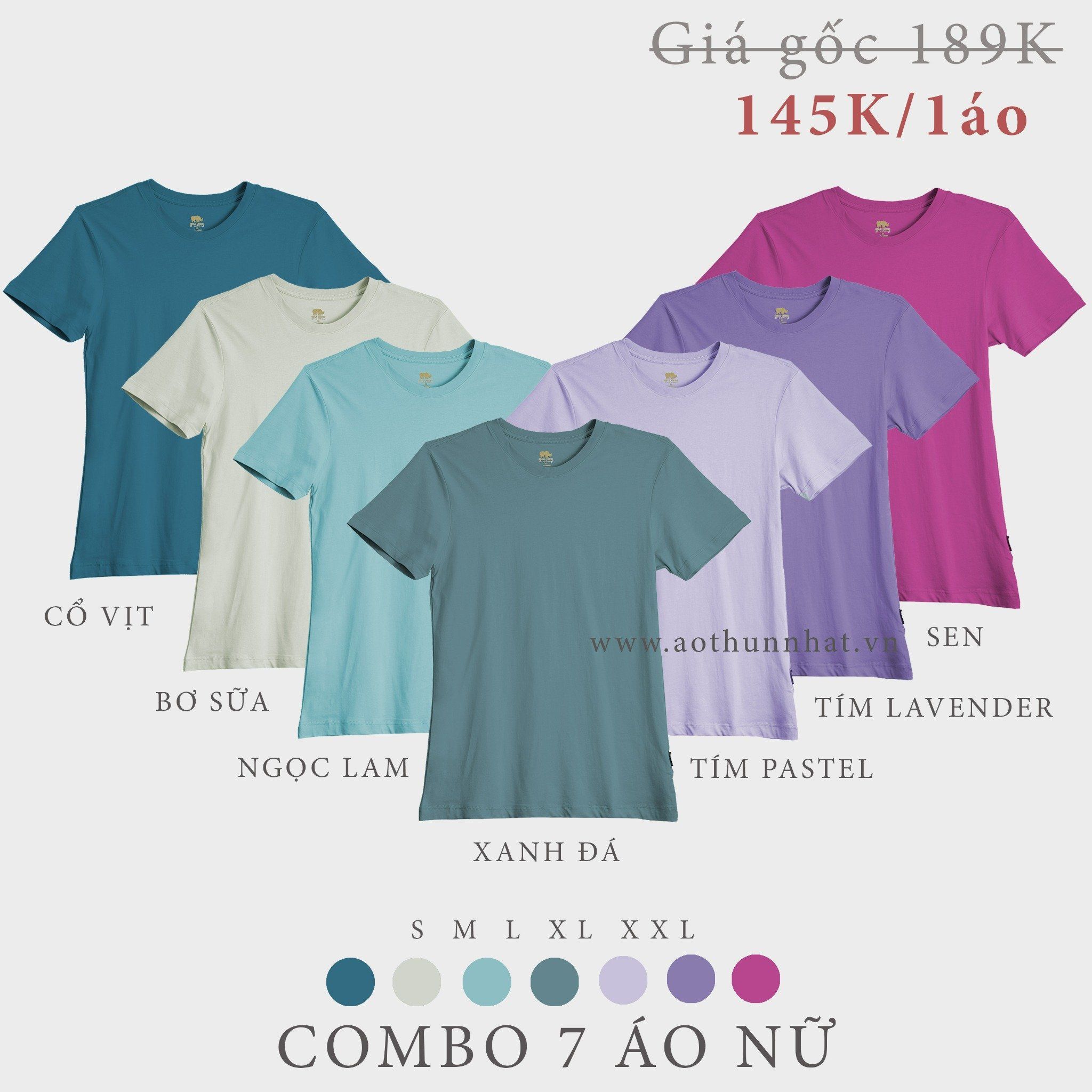  COMBO 7 ÁO NỮ - COTTON THOÁT NHIỆT SIÊU MÁT, SIÊU NHẸ - Cổ Vịt, Bơ Sữa, Ngọc Lam, Xanh Đá, Sen, Tím Pastel, Tím Lavender 