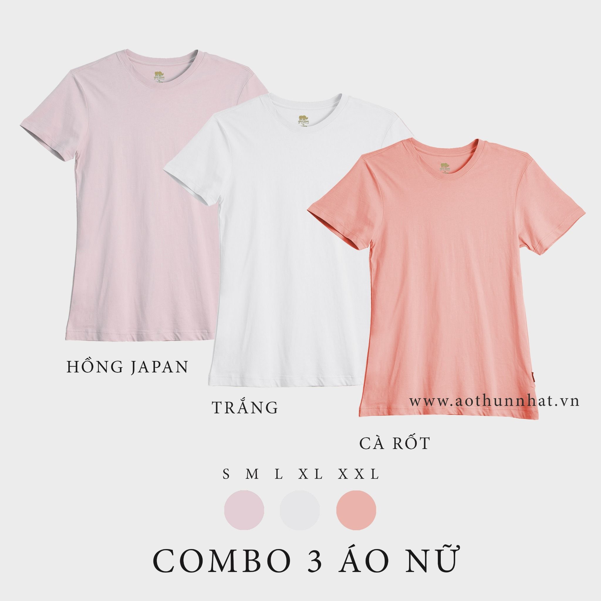  COMBO 3 ÁO NỮ  - COTTON 100% THOÁT NHIỆT SIÊU MÁT, SIÊU NHẸ - Hồng Japan, Trắng, Cà Rốt 