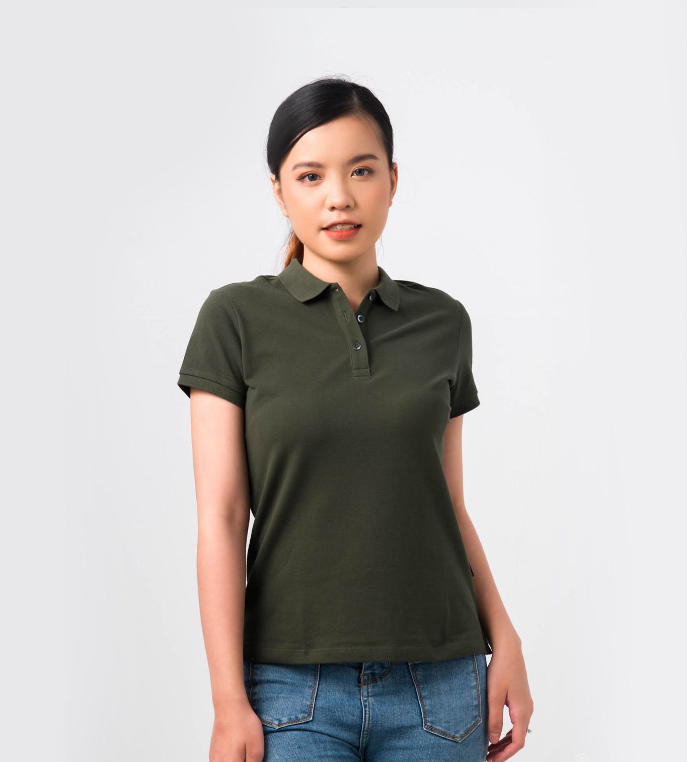  POLO NỮ 100% COTTON - Màu Thông Xanh 