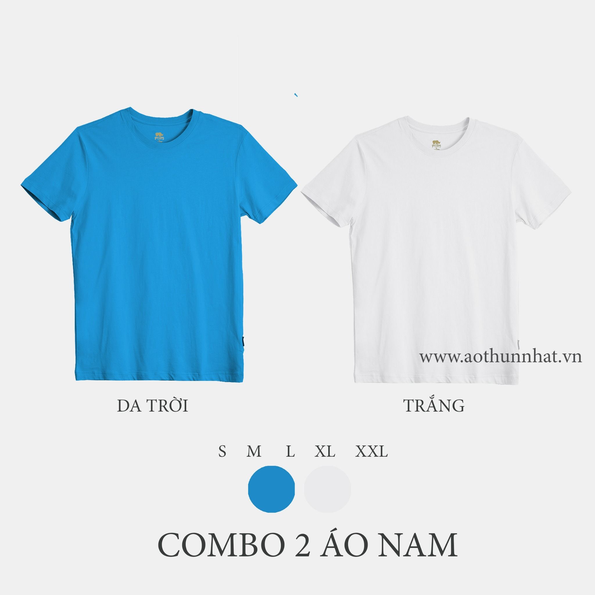  COMBO 2 ÁO NAM  - COTTON THOÁT NHIỆT SIÊU MÁT, SIÊU NHẸ - Da Trời, Trắng 