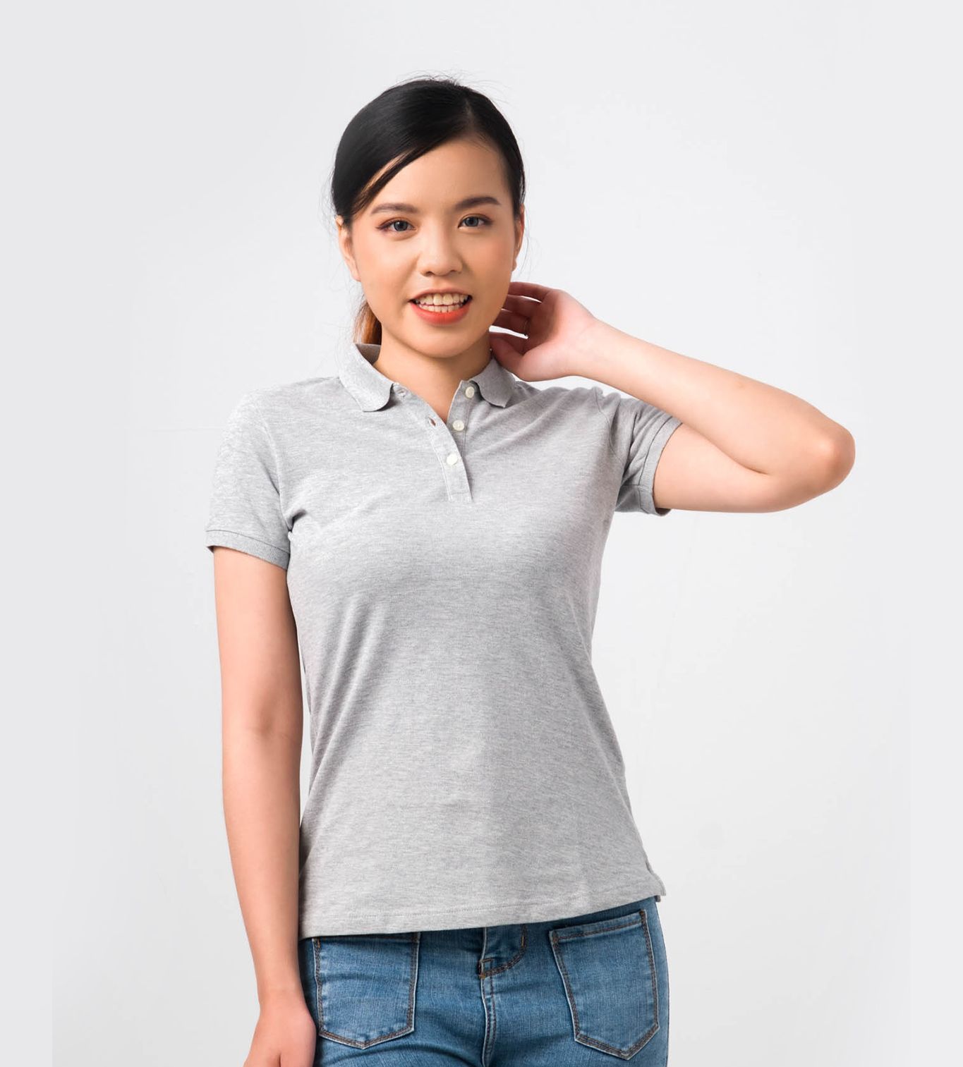  POLO NỮ 100% COTTON - Màu Xám Tiêu 