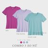  COMBO 3 ÁO NỮ  - COTTON 100% THOÁT NHIỆT SIÊU MÁT, SIÊU NHẸ - Sen, Tím pastel, Ngọc lam 