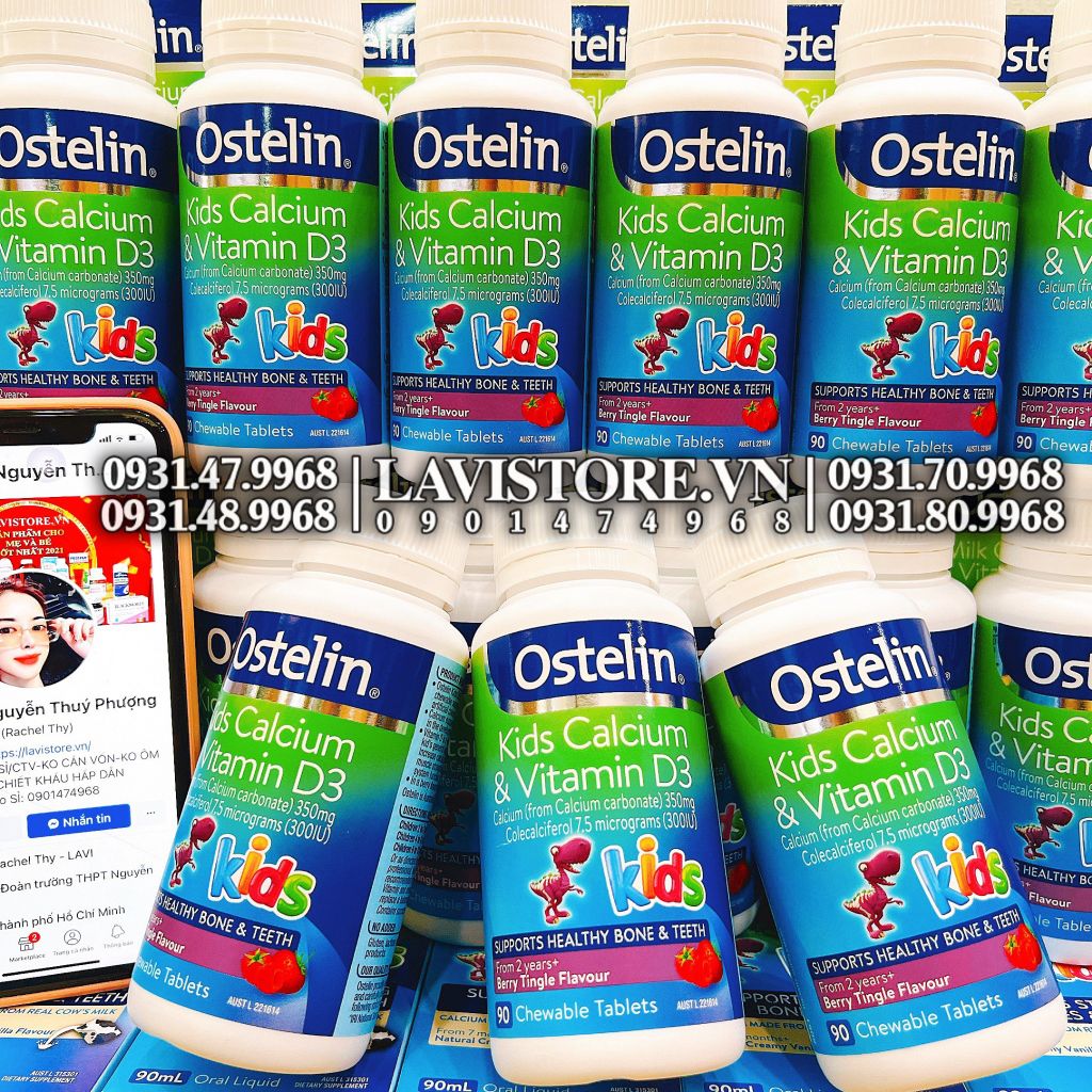 (07/2025) Ostelin Kids Calcium D3 Chewable 90v (khủng long)