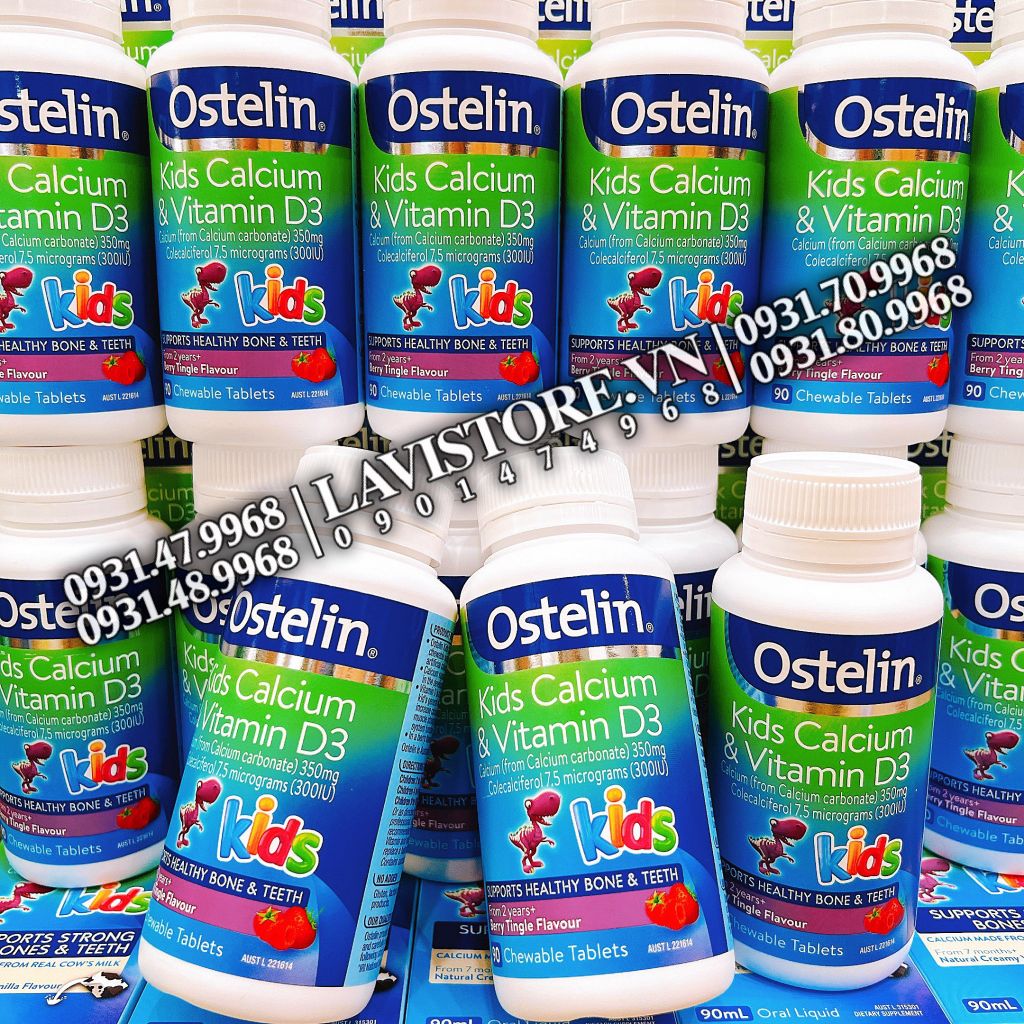 (07/2025) Ostelin Kids Calcium D3 Chewable 90v (khủng long)