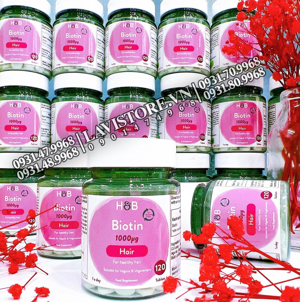 (09/2024) Viên uống mọc tóc Biotin 1000mg Hair 60 viên Holland & Barrett