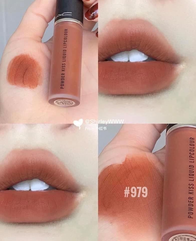 (02/2026) Son kem MAC Powder Kiss Liquid #979 IMPULSIVE (Cam nâu đào)
