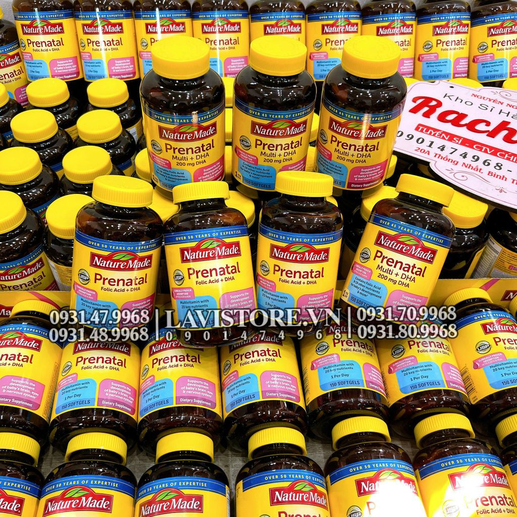 (08/2025) Bầu Mỹ Prenatal Folic Acid DHA Nature Made 150v