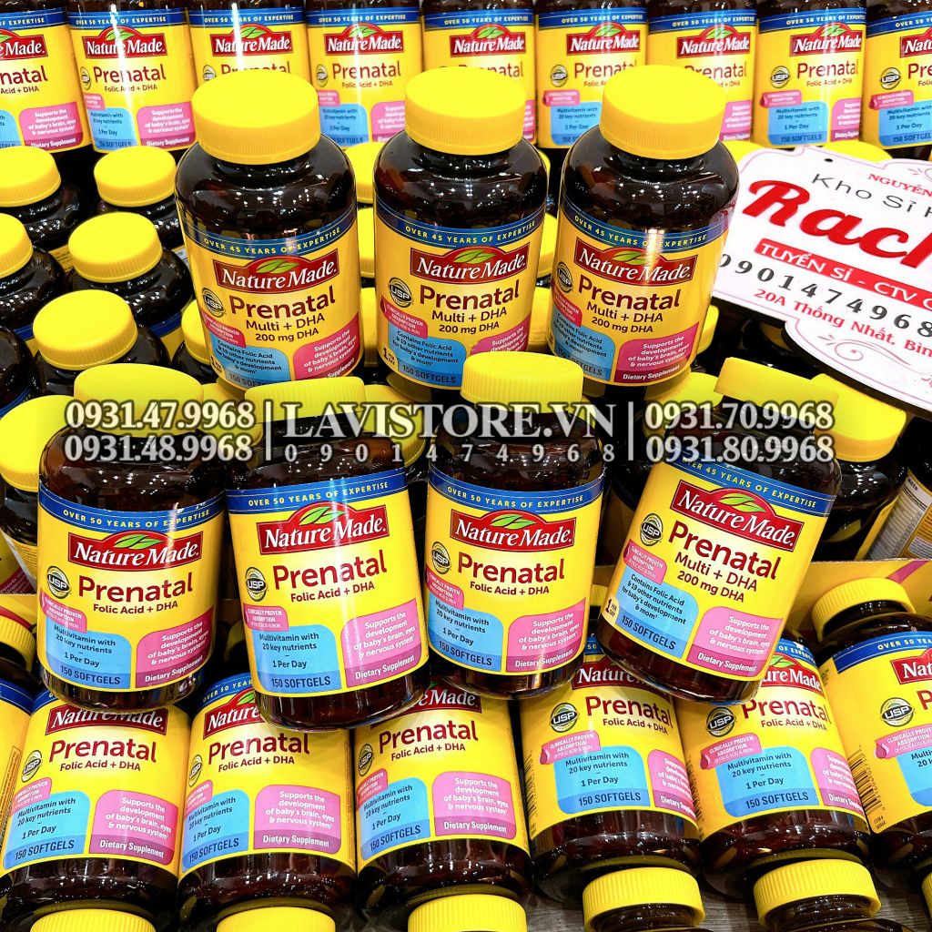 (08/2025) Bầu Mỹ Prenatal Folic Acid DHA Nature Made 150v