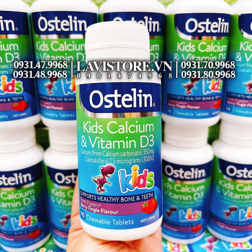 (07/2025) Ostelin Kids Calcium D3 Chewable 90v (khủng long)