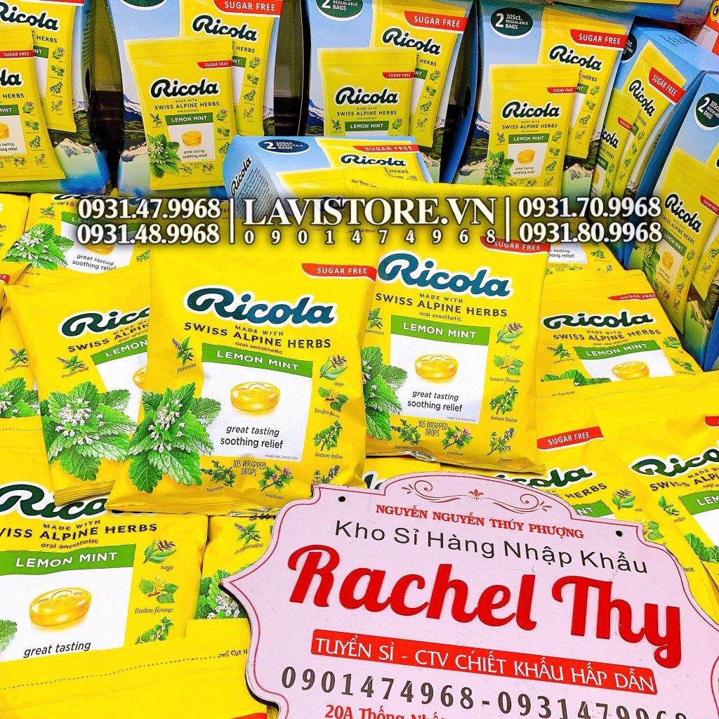 09/2023 (Tách set 26v) Kẹo Trị Ho Ricola Natural Herb Cough Drops 130 viên