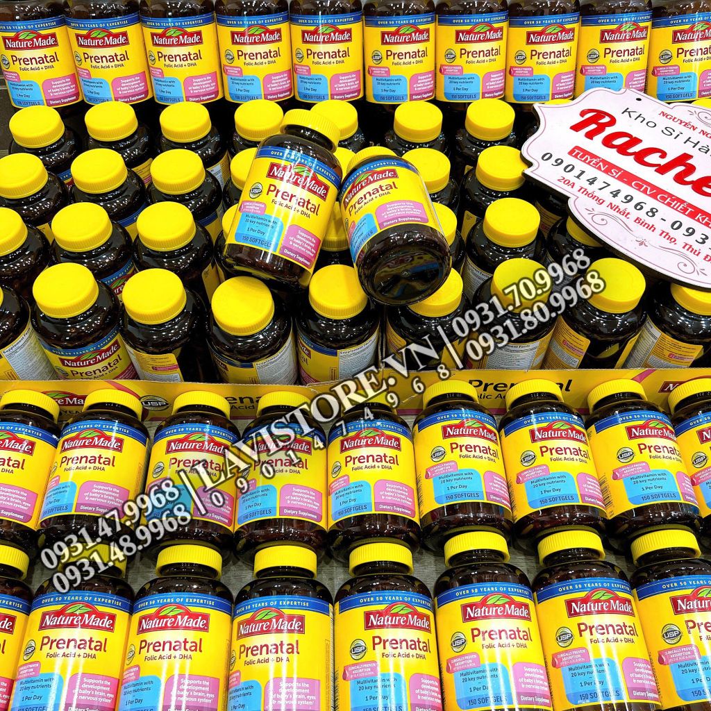 (08/2025) Bầu Mỹ Prenatal Folic Acid DHA Nature Made 150v