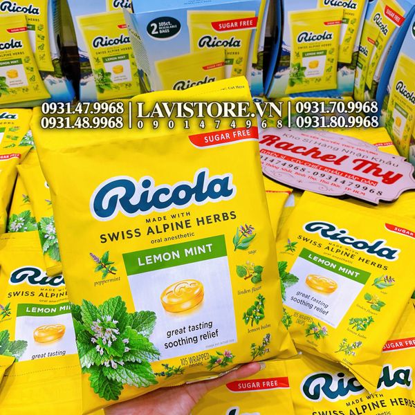 09/2023 (Tách set 26v) Kẹo Trị Ho Ricola Natural Herb Cough Drops 130 viên