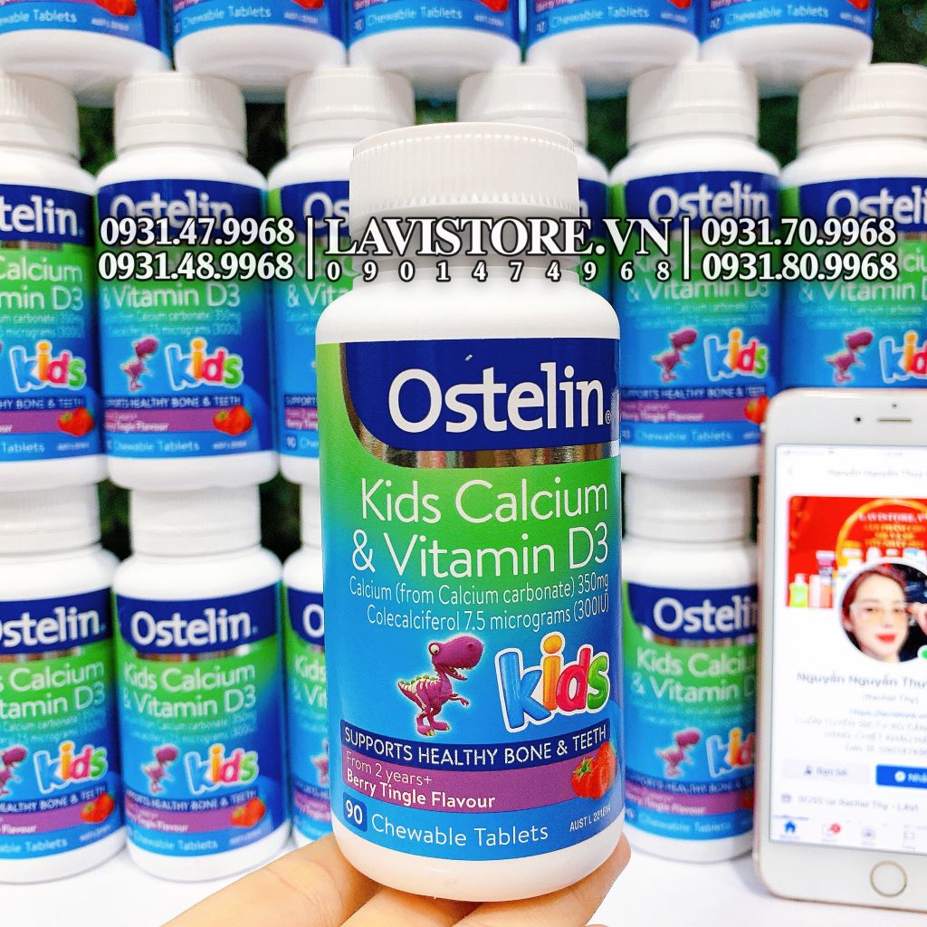 (07/2025) Ostelin Kids Calcium D3 Chewable 90v (khủng long)