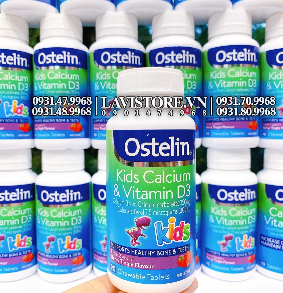 (07/2025) Ostelin Kids Calcium D3 Chewable 90v (khủng long)