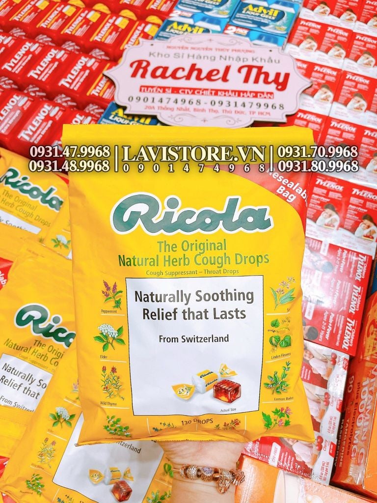09/2023 (Tách set 26v) Kẹo Trị Ho Ricola Natural Herb Cough Drops 130 viên