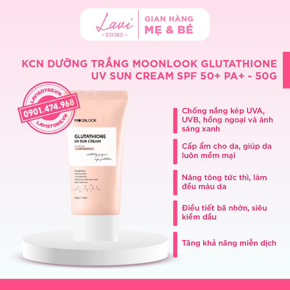 (04/2026) KCN Dưỡng Trắng Moonlook Glutathione UV Sun Cream SPF 50+ PA+ - 50g