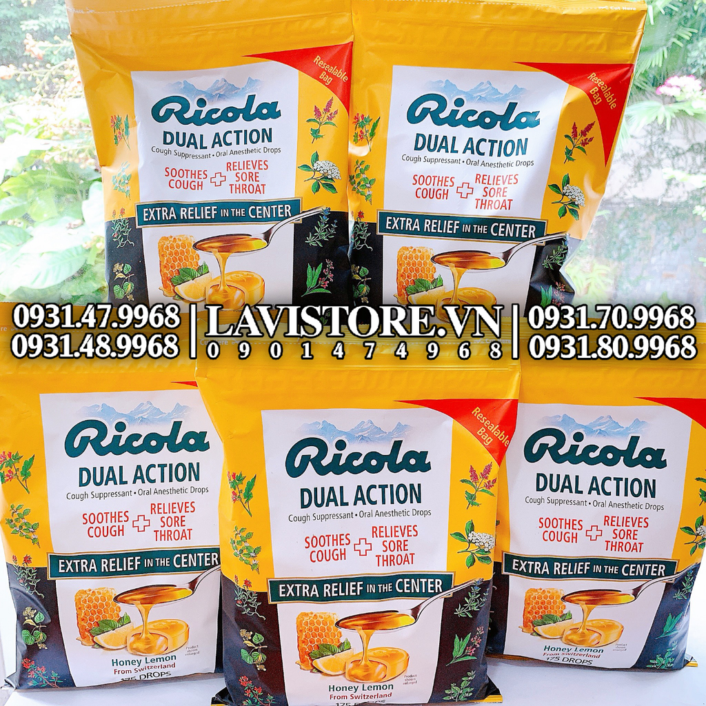 09/2023 (Tách set 26v) Kẹo Trị Ho Ricola Natural Herb Cough Drops 130 viên
