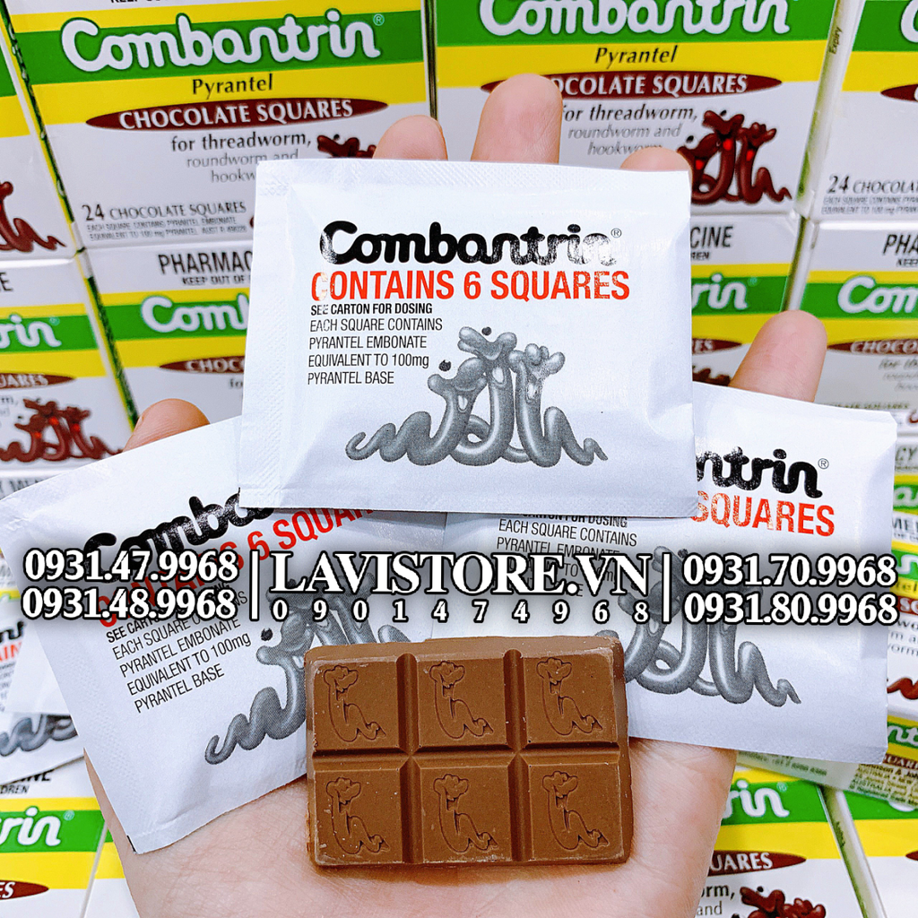 (10/2026) Tẩy giun Combantrin Socola Úc (4 vỉ x 6 thanh)