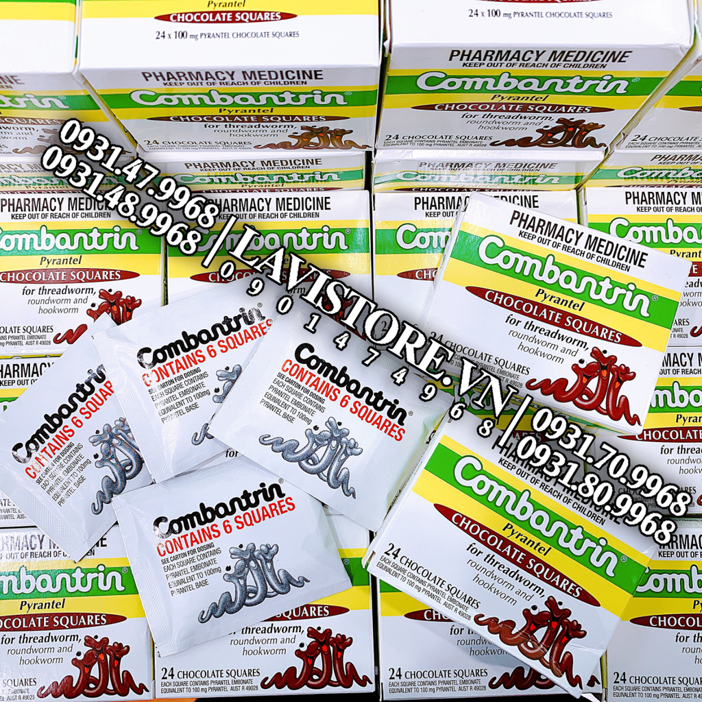 (10/2026) Tẩy giun Combantrin Socola Úc (4 vỉ x 6 thanh)