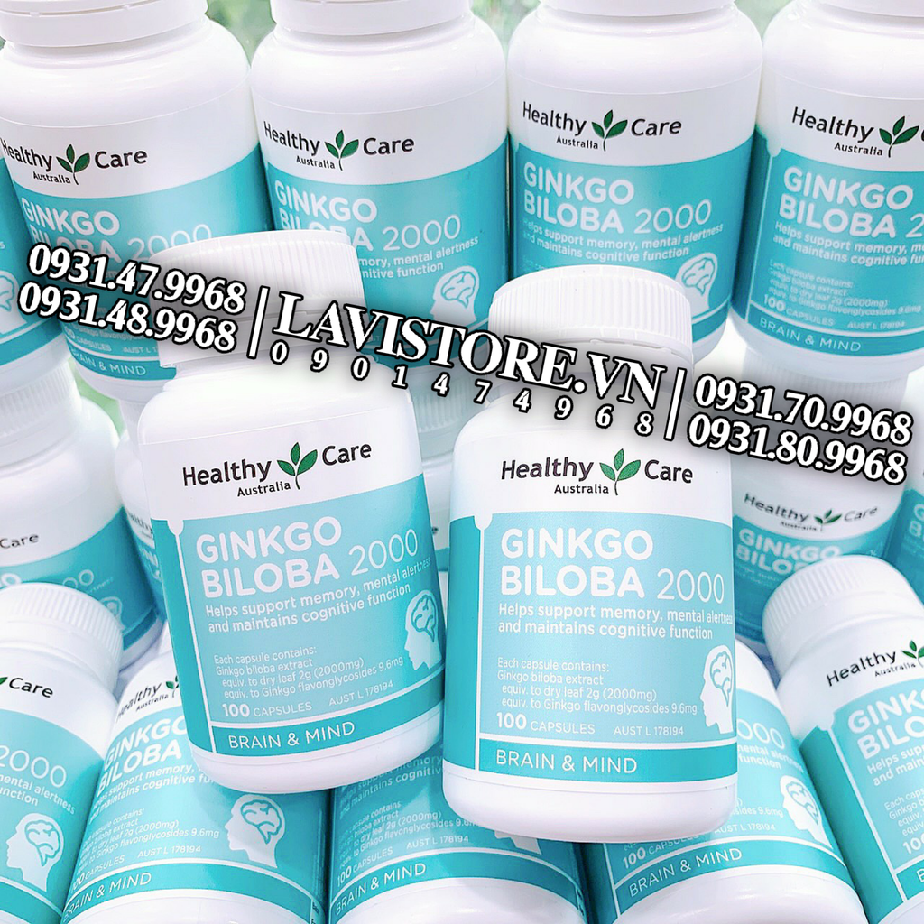 (02/2027) Bổ não Ginkgo Biloba 2000 Healthy Care 100v