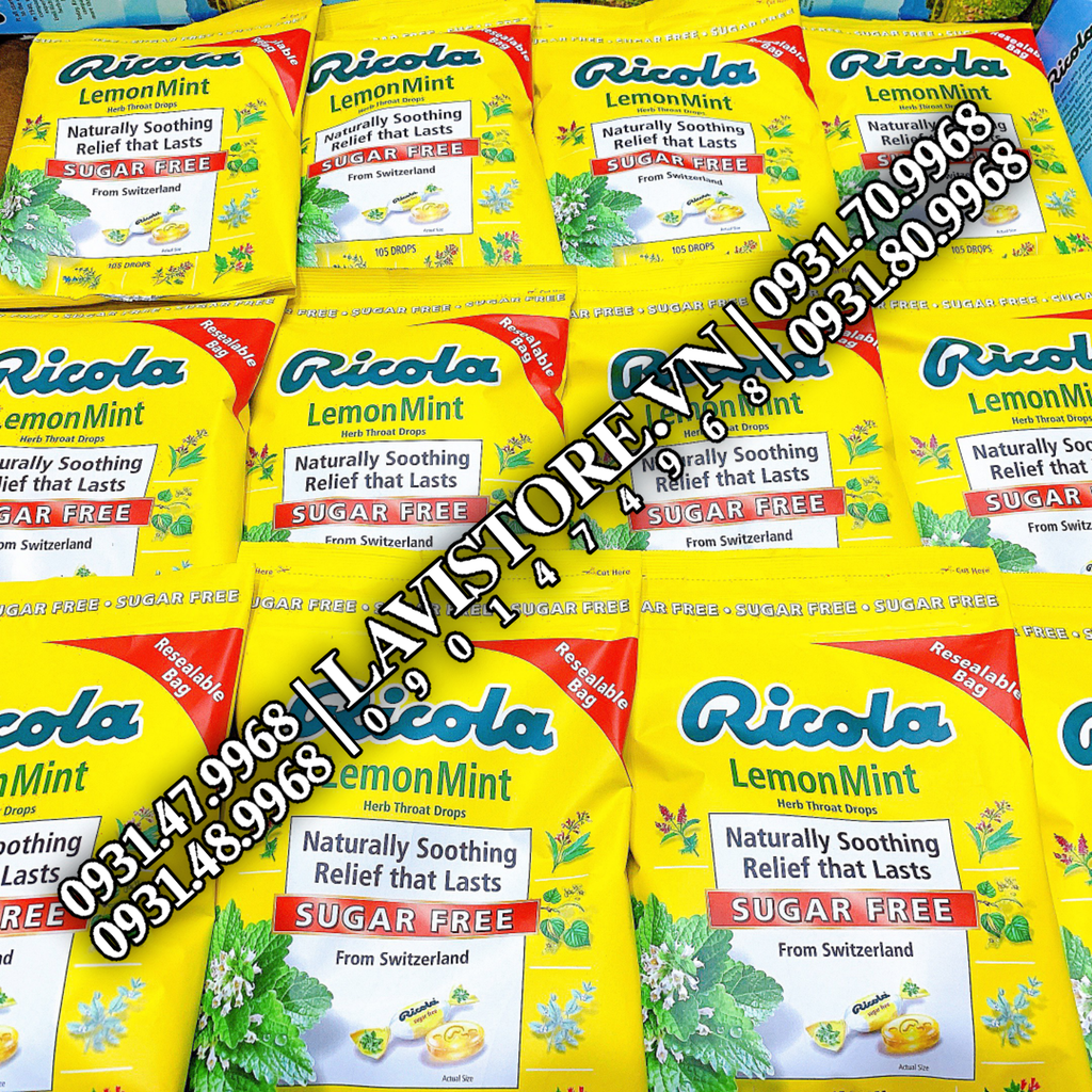 09/2023 (Tách set 26v) Kẹo Trị Ho Ricola Natural Herb Cough Drops 130 viên
