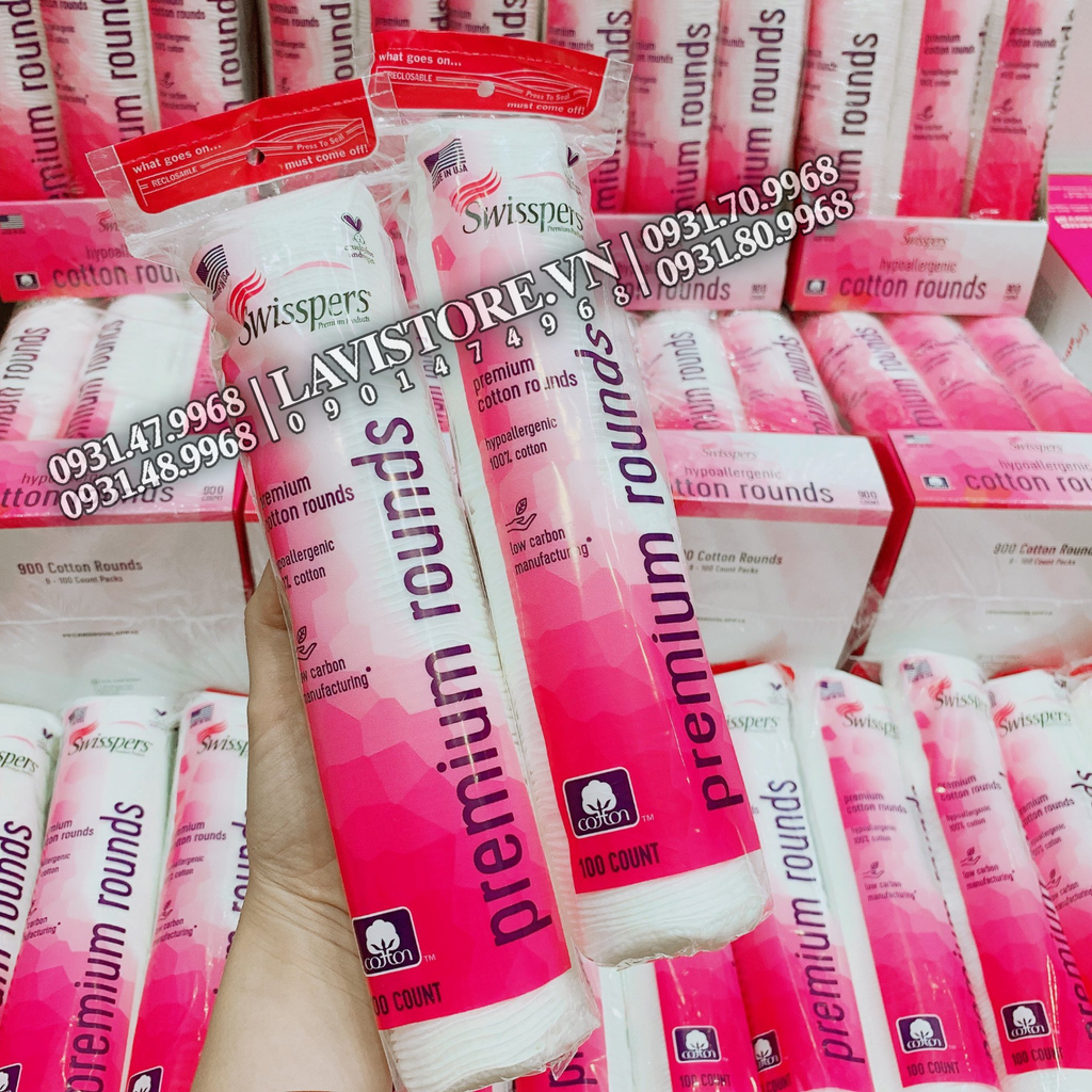 Bông tẩy trang SWISSPERS Mỹ 100 miếng (set 9 cây)