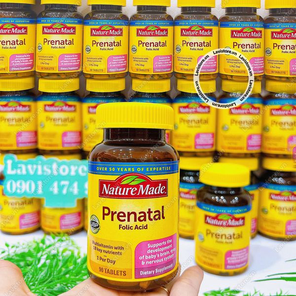 (08/2025) Bầu Mỹ Prenatal Folic Acid DHA Nature Made 150v