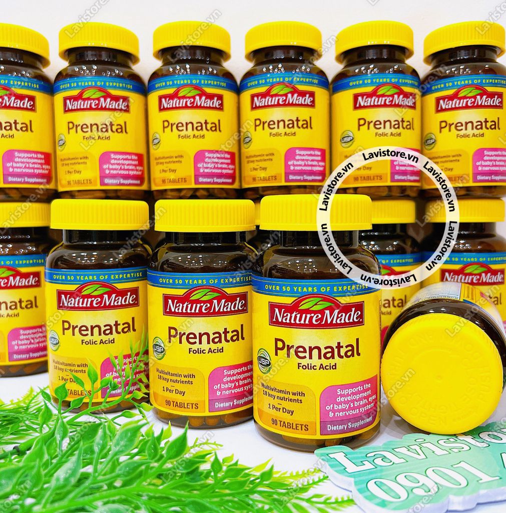 (08/2025) Bầu Mỹ Prenatal Folic Acid DHA Nature Made 150v