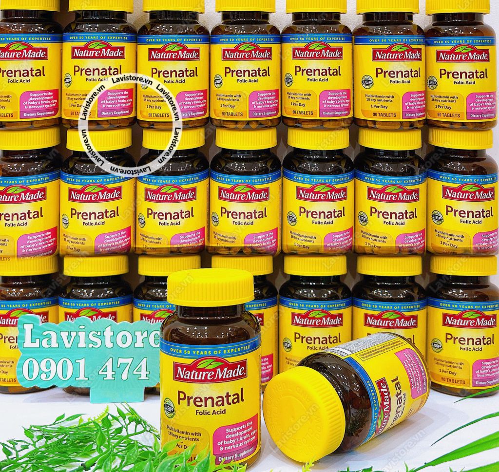 (08/2025) Bầu Mỹ Prenatal Folic Acid DHA Nature Made 150v