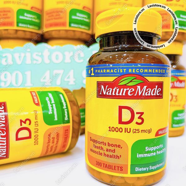 Viên uống bổ sung Vitamin D3 Nature Made D3 1000 IU 300v