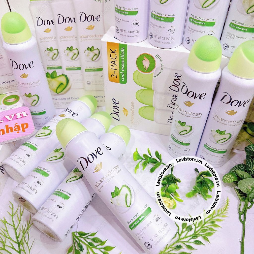 (10/2024) Chai xịt khử mùi Dove Advanced Care Cool Essentials Dry Spray 107g - HƯƠNG DƯA LEO