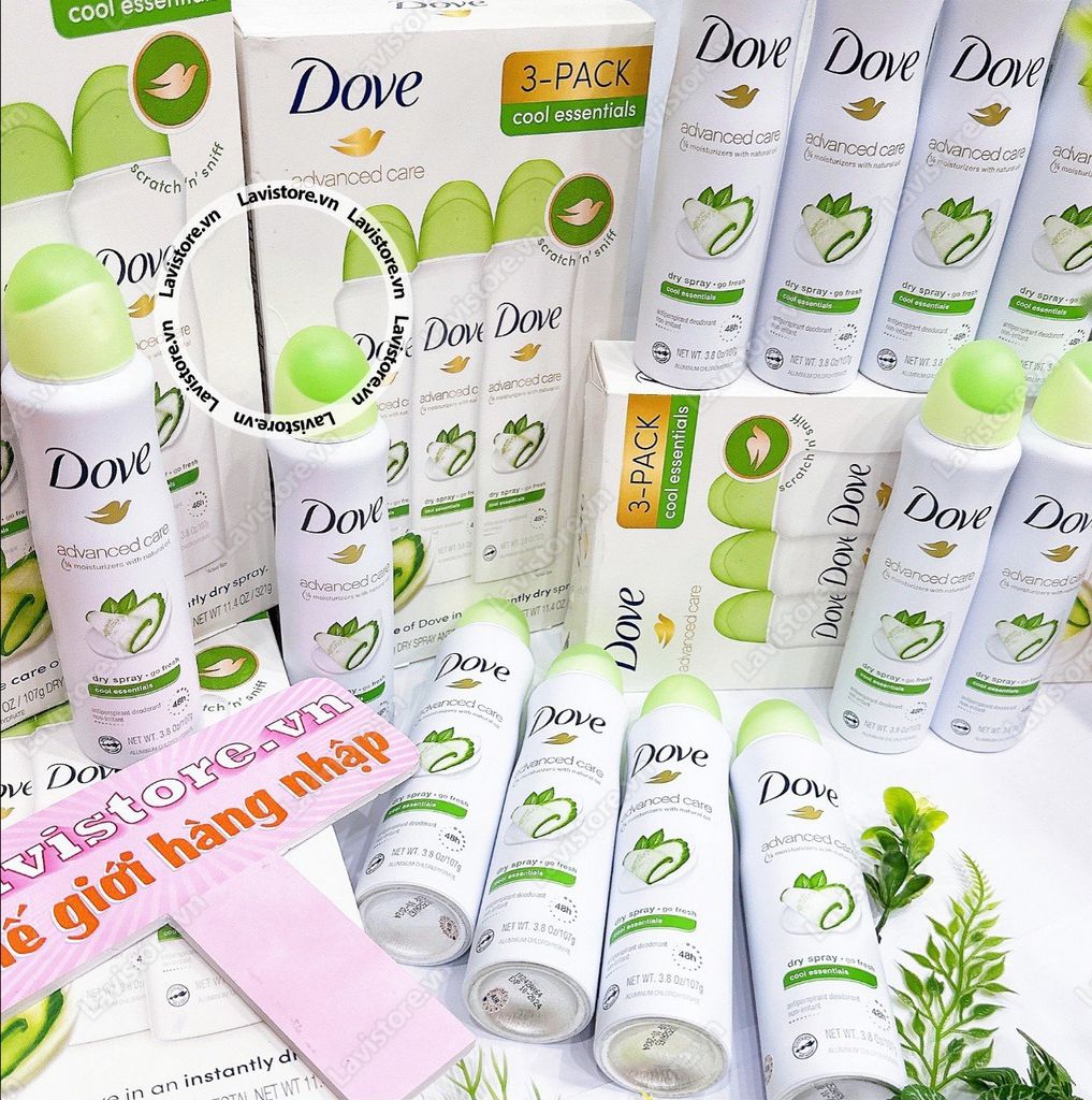 (10/2024) Chai xịt khử mùi Dove Advanced Care Cool Essentials Dry Spray 107g - HƯƠNG DƯA LEO