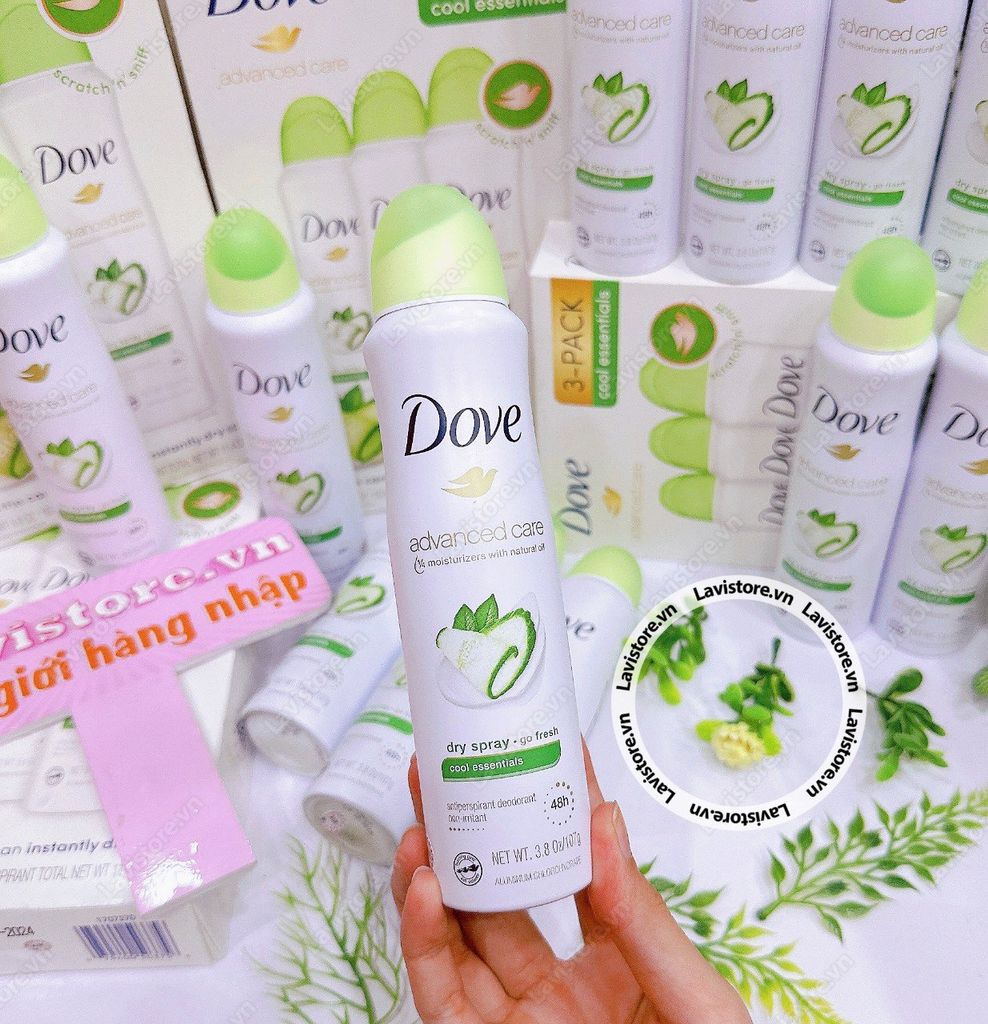 (10/2024) Chai xịt khử mùi Dove Advanced Care Cool Essentials Dry Spray 107g - HƯƠNG DƯA LEO