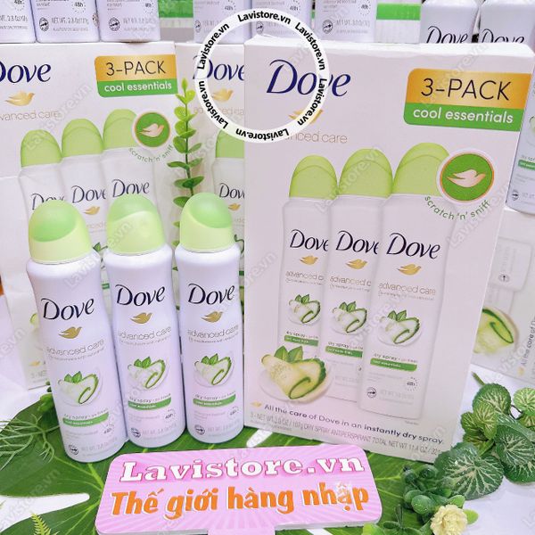 Chai xịt khử mùi Dove Advanced Care Cool Essentials Dry Spray 107g - HƯƠNG DƯA LEO