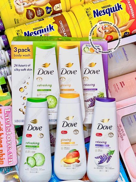 (04/2026) Set sữa tắm DOVE 3 màu XANH-VÀNG-TÍM 680ml (Refreshing/Glowing/Relaxing)