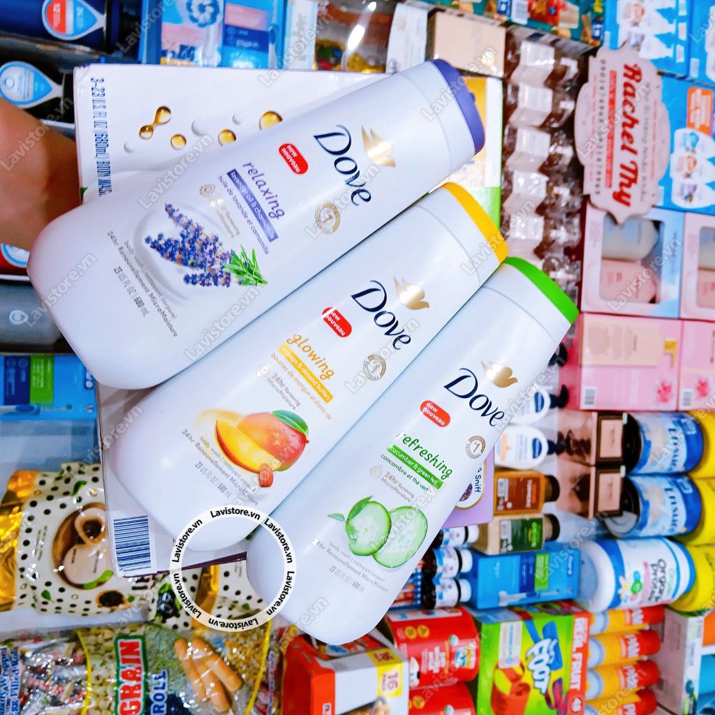 (04/2026) Set sữa tắm DOVE 3 màu XANH-VÀNG-TÍM 680ml (Refreshing/Glowing/Relaxing)