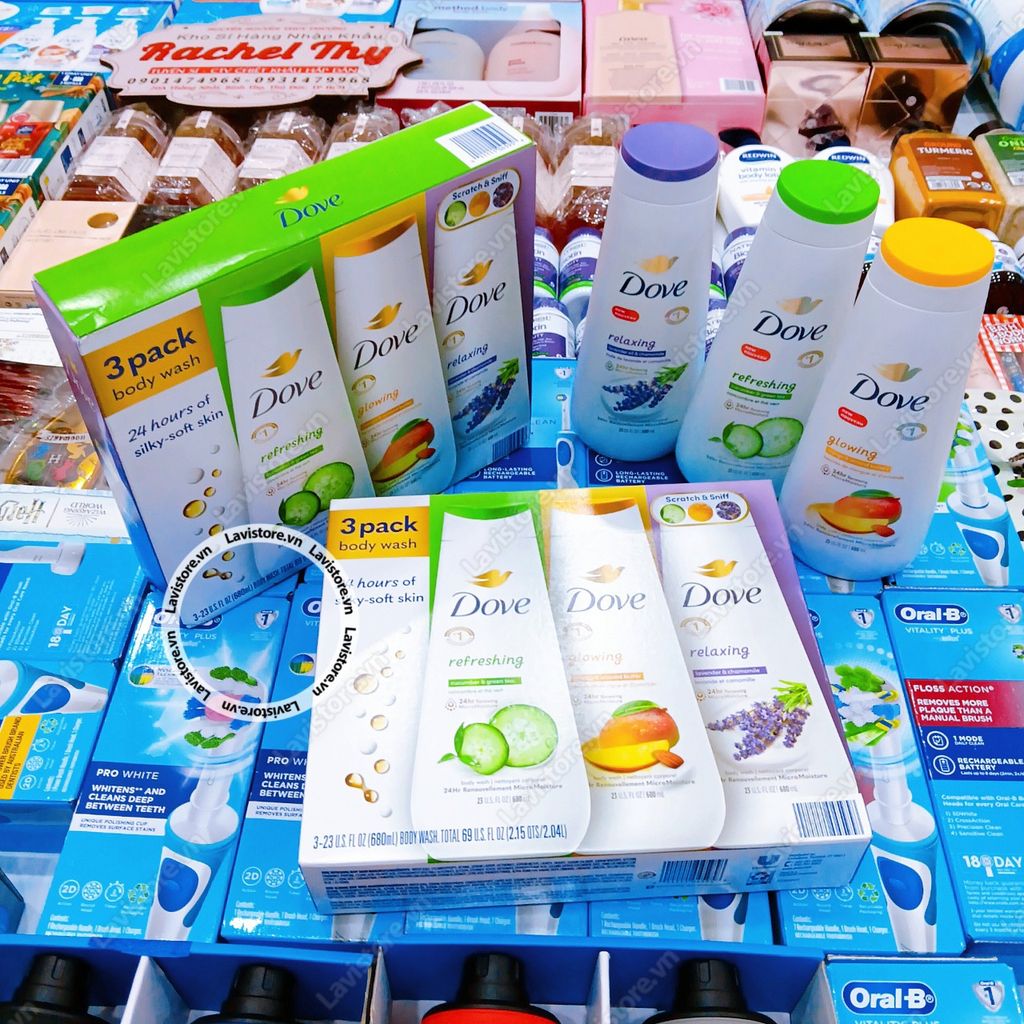 (04/2026) Set sữa tắm DOVE 3 màu XANH-VÀNG-TÍM 680ml (Refreshing/Glowing/Relaxing)