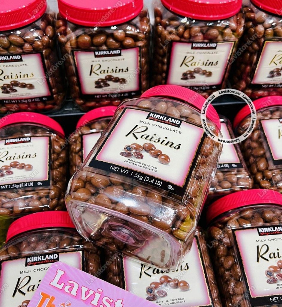 (7/2024) Socola bọc nho khô Raisins Kirkland 1.5kg