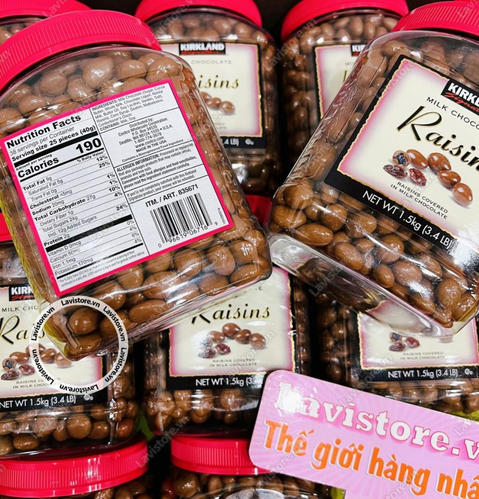 (7/2024) Socola bọc nho khô Raisins Kirkland 1.5kg