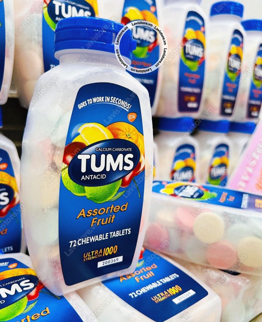 (2025) ASSORTED BERRIES - Viên nhai dạ dày TUMS Extra 750mg 100v