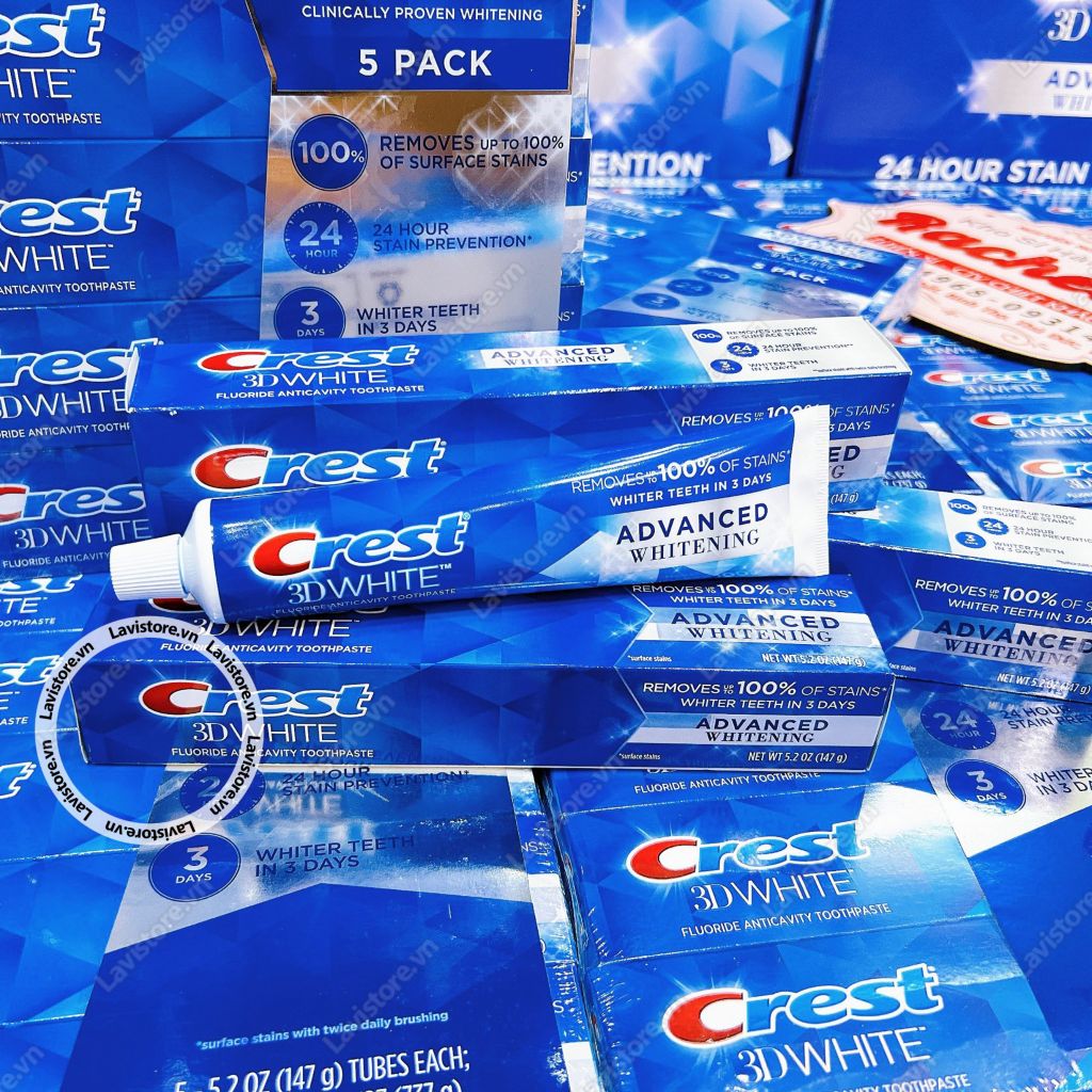 Set 5 Tuýp Kem đánh răng Crest 3D WHITE ADVANCED WHITENING 147g