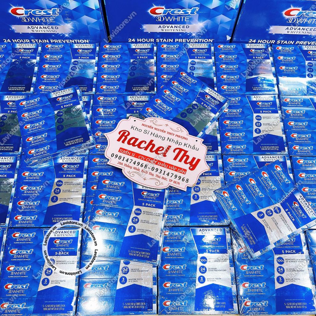 Set 5 Tuýp Kem đánh răng Crest 3D WHITE ADVANCED WHITENING 147g