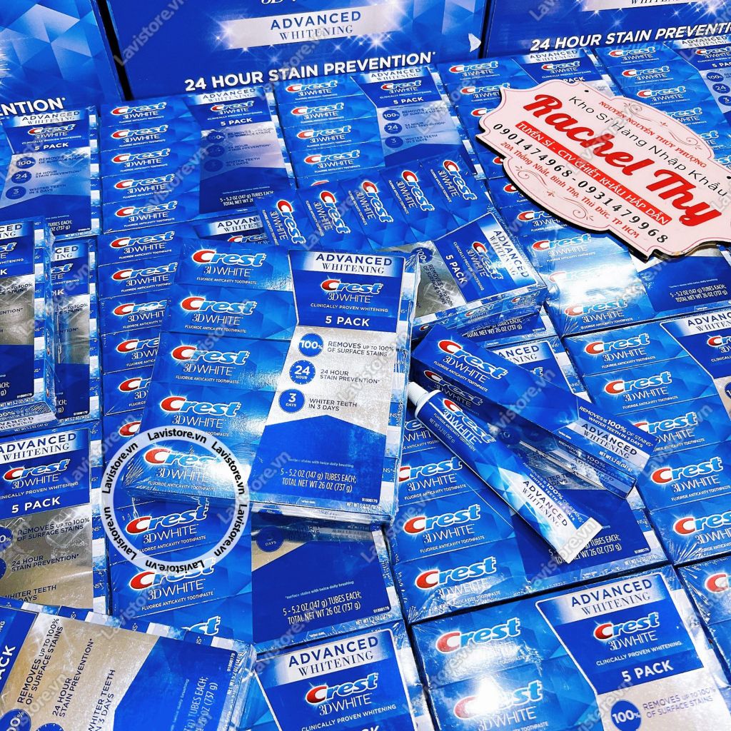 Set 5 Tuýp Kem đánh răng Crest 3D WHITE ADVANCED WHITENING 147g
